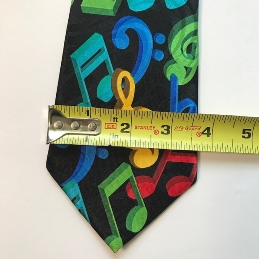 Music Notes Necktie Black Multicolor Standard Width Steven Harris Handmade - Picture 4 of 5